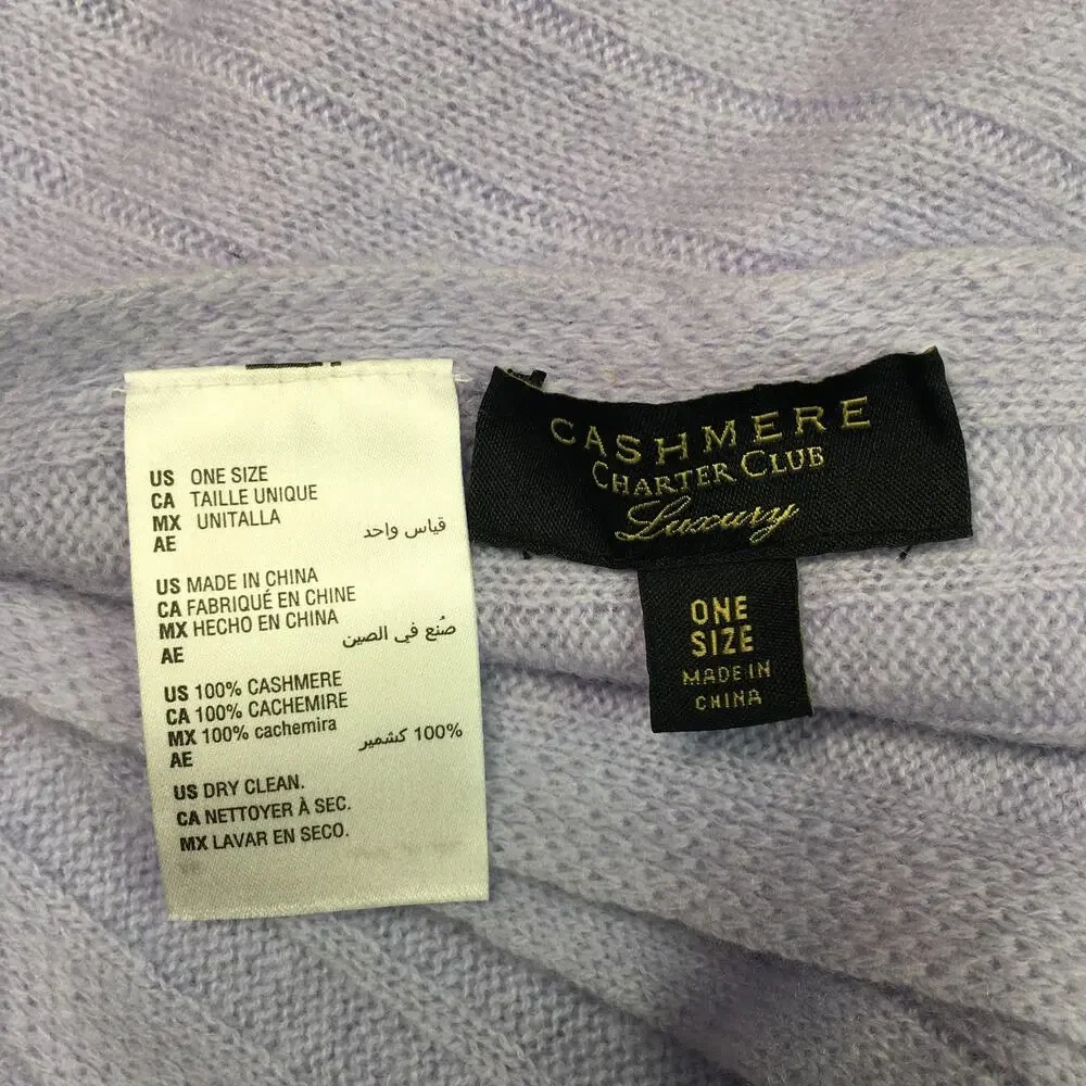 Charter Club Luxury 100% Cashmere Scarf Lavender Soft Knit One Size Cozycore